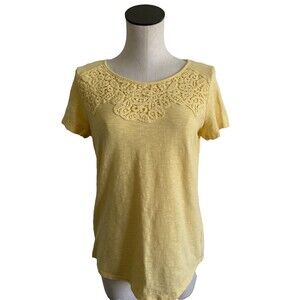 Croft & Barrow Yellow Top Lace Yoke Scoop Neck T-Shirt Small